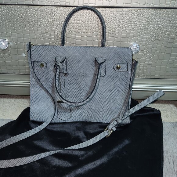 Grey Snakeskin Satchel Purse - Picture 8 of 8